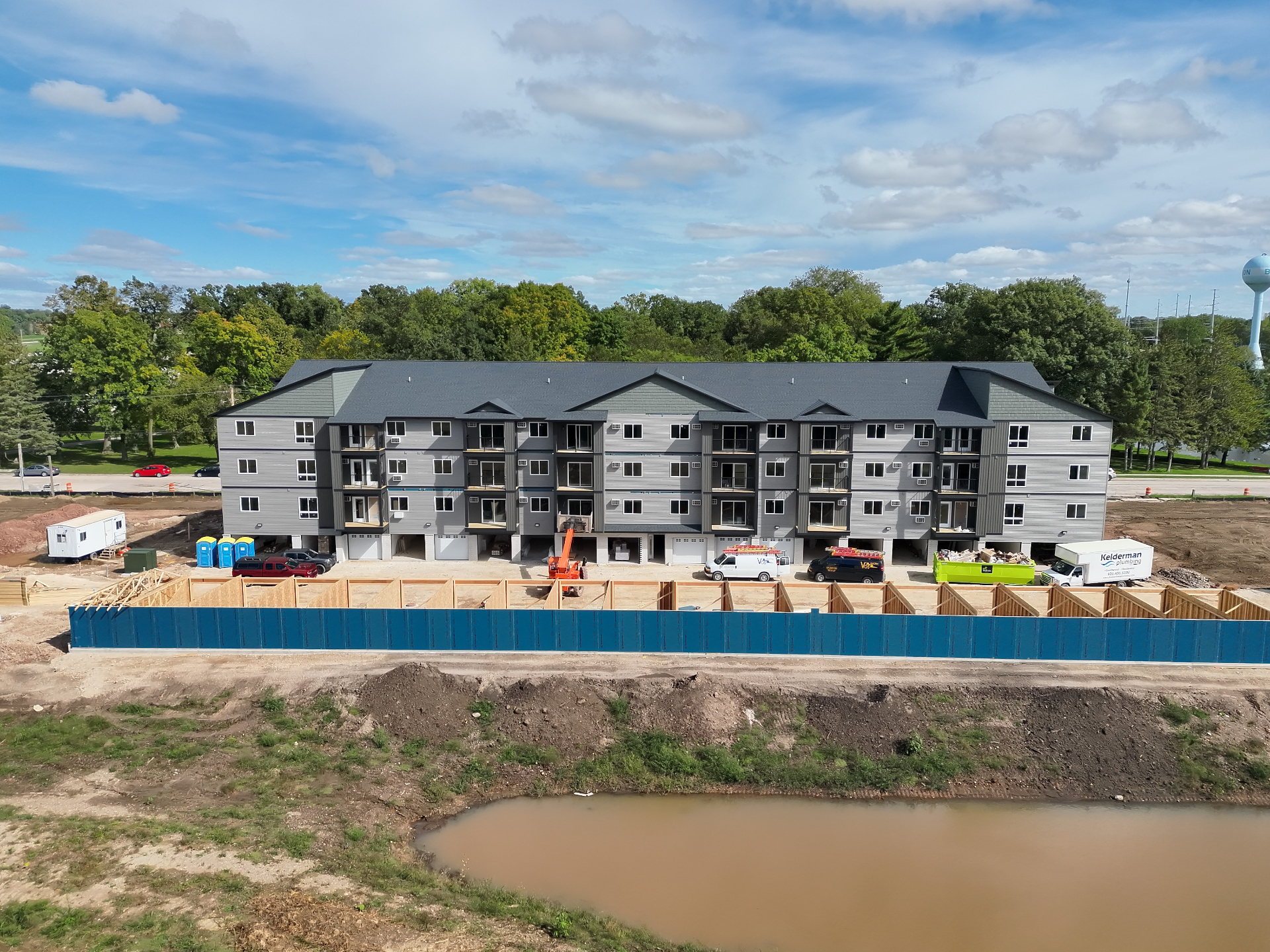 Winding Creek Brillion apartment building under construction, wide view